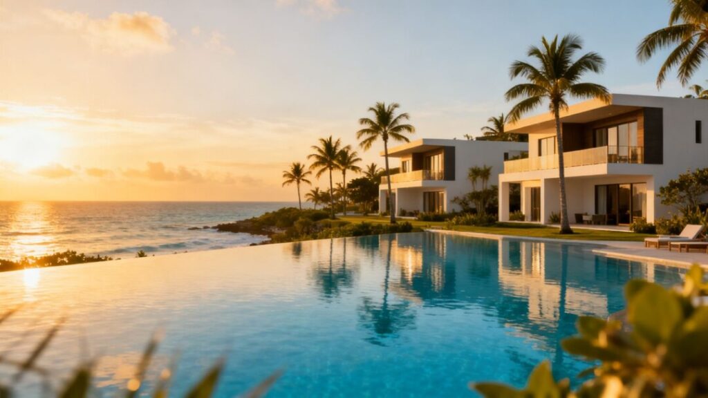 Islamorada resort with waterfront villas and palm trees.
