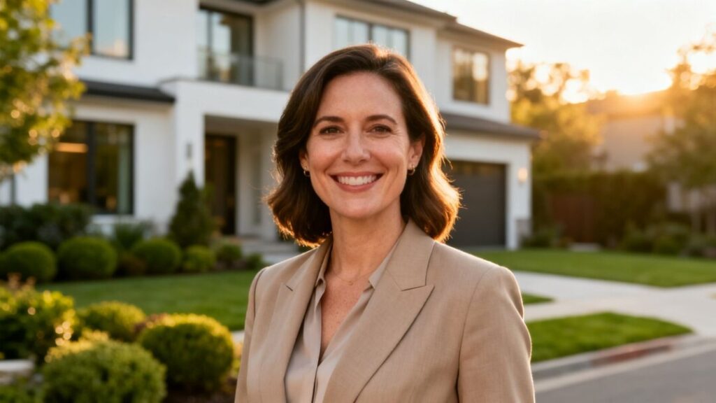Rachel McCoy, Parrish Realtor, smiling in front of a home.