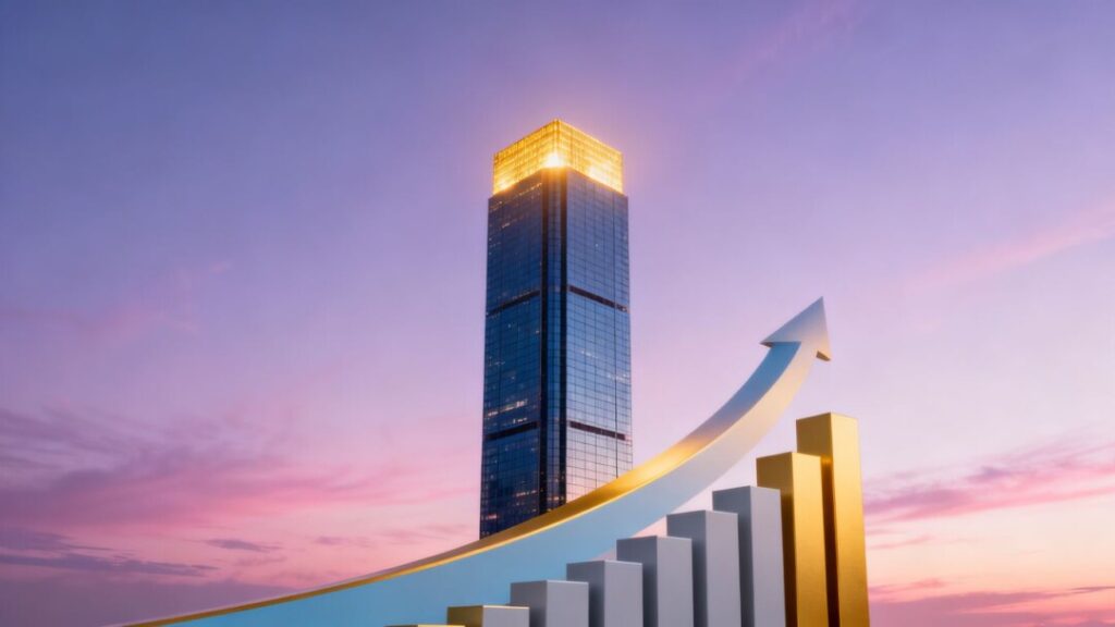 Skyscraper and abstract financial growth symbol.
