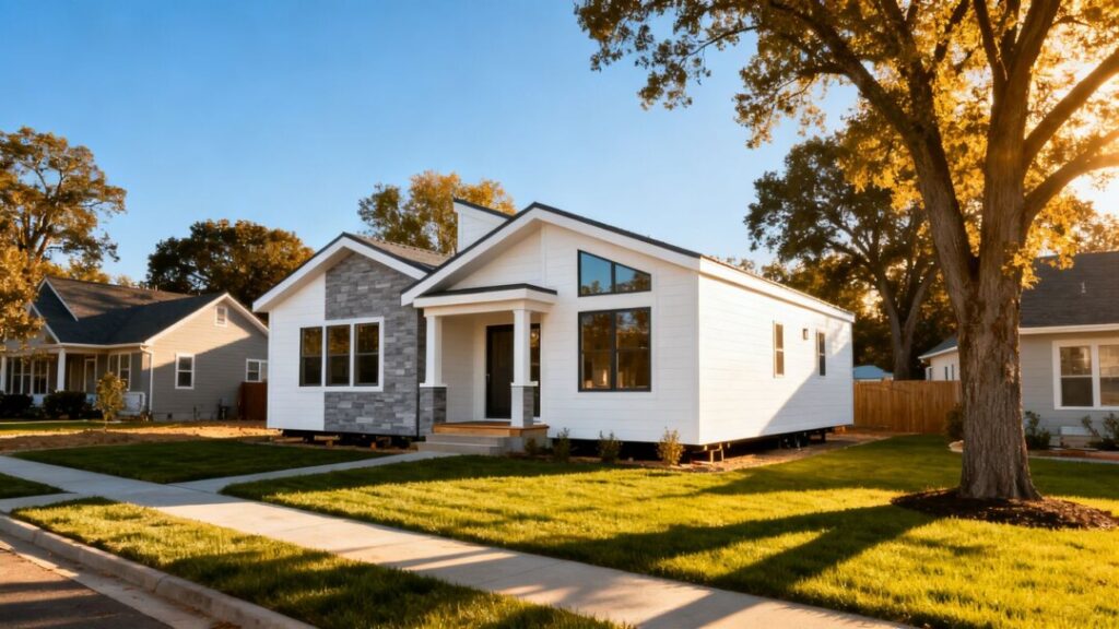 Factory-built home in a suburban Florida neighborhood.