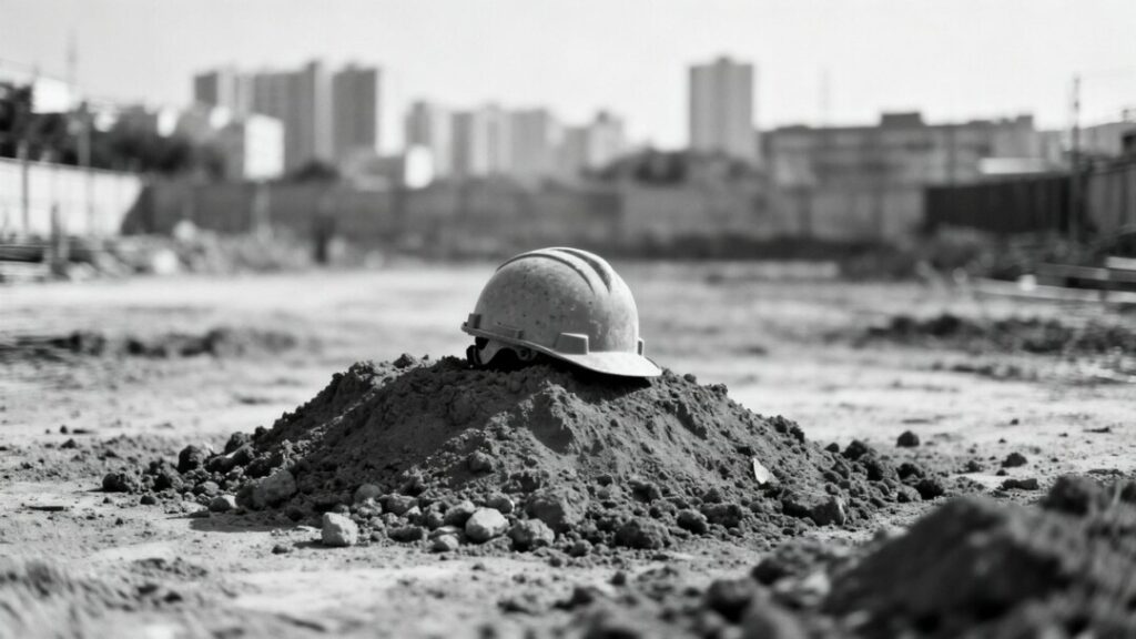 Empty construction site with a hard hat.