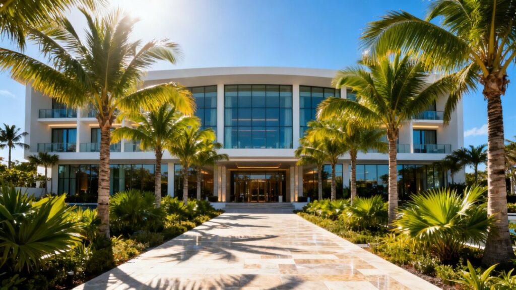 The Tony Hotel South Beach exterior with palm trees.