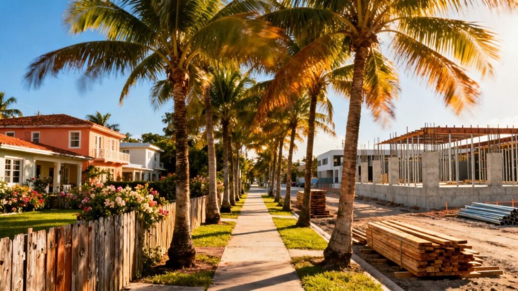 Palmetto Bay homes with palm trees and construction.