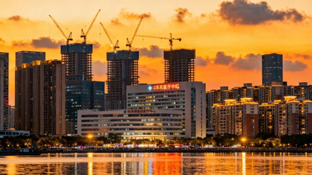 West Palm Beach skyline with new construction and city lights.