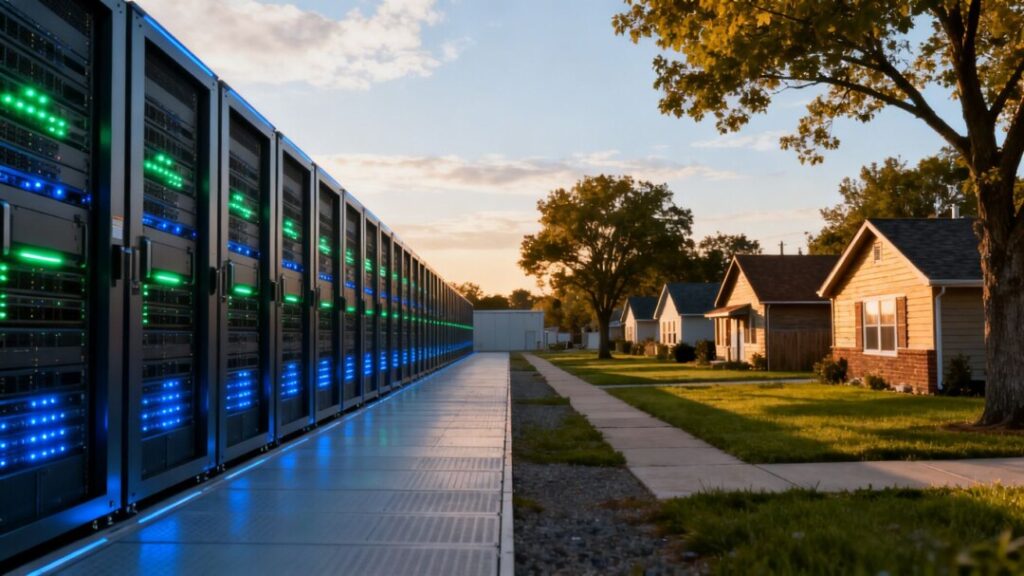 Data center next to a residential neighborhood.