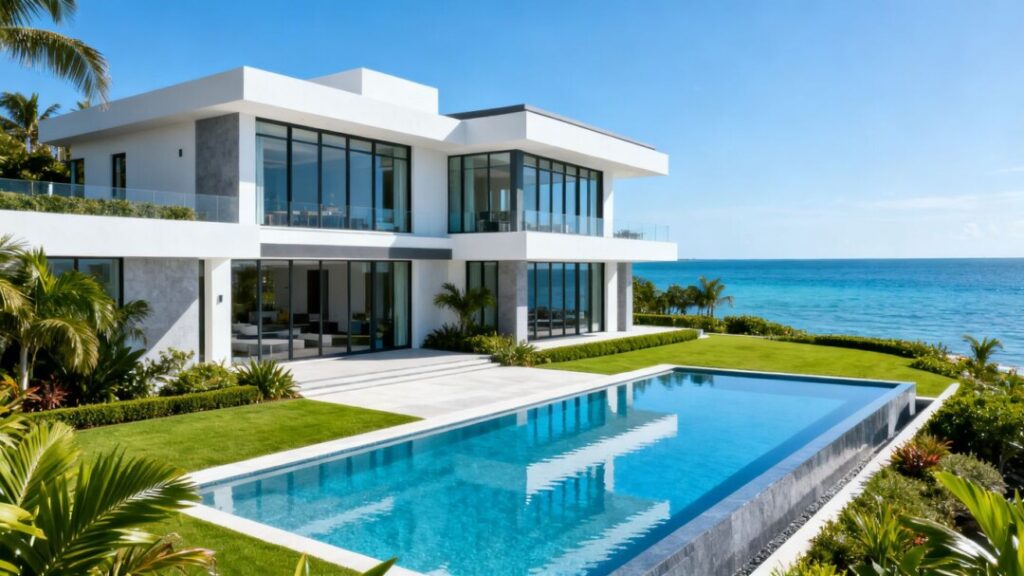 Golden Beach mansion with pool and ocean view.