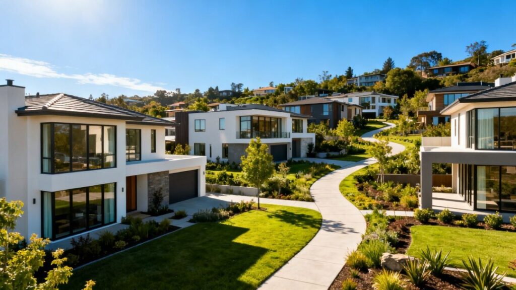 Modern homes in a new community development.