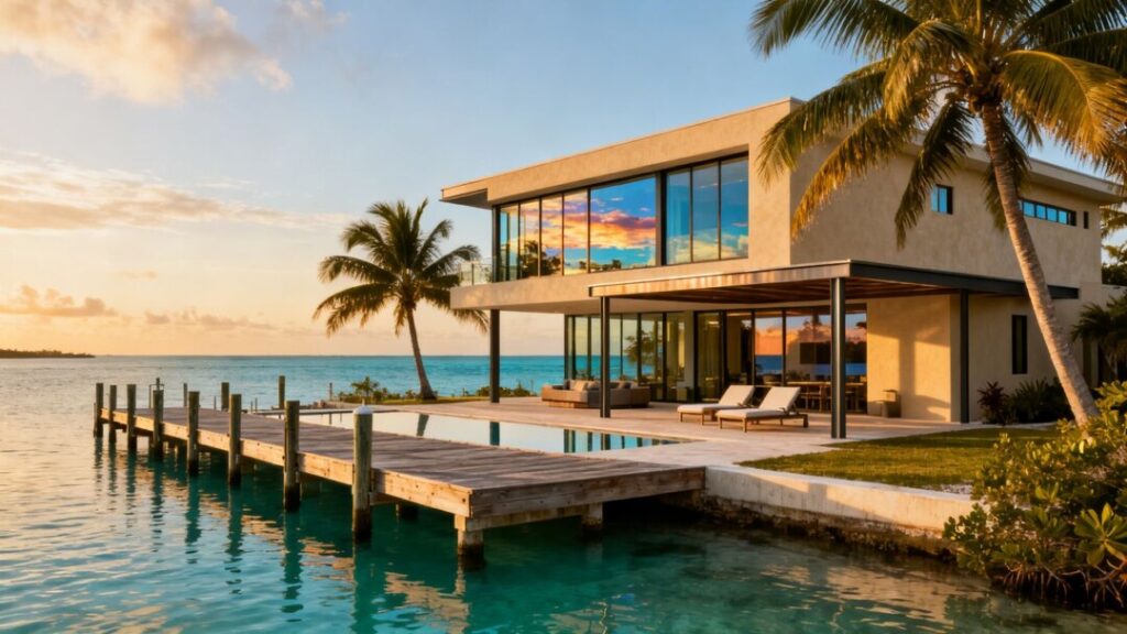 Florida Keys waterfront home with dock and ocean view.