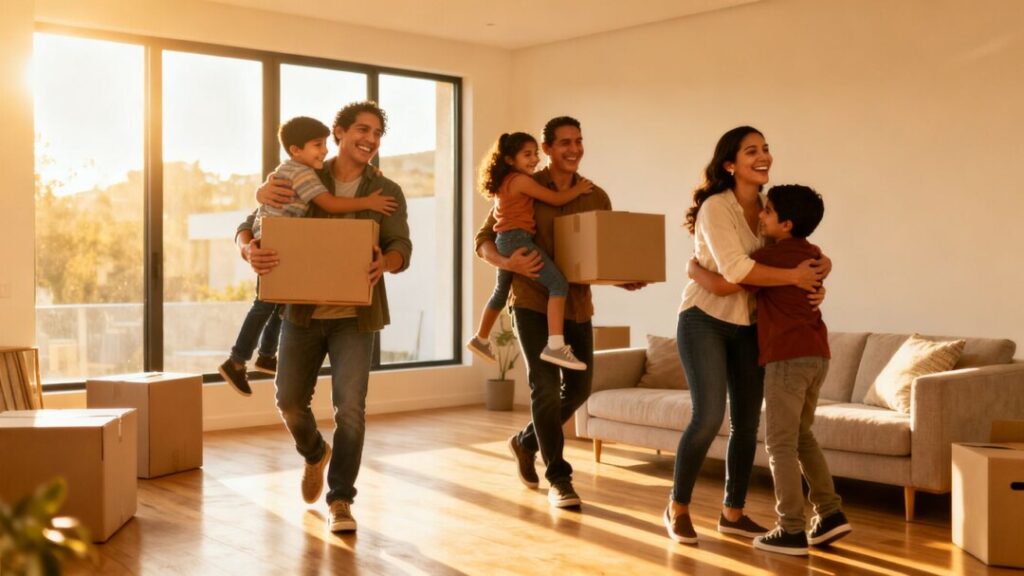 Hispanic families moving into a new home.