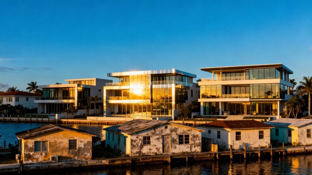 South Florida housing divide: luxury mansions versus modest homes.