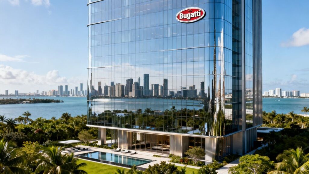 Bugatti branded skyscraper in Brickell, Miami waterfront.