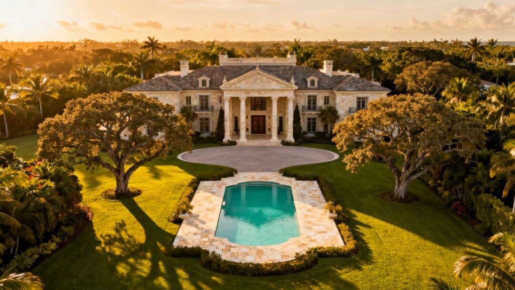 Palm Beach mansion with pool and lawn