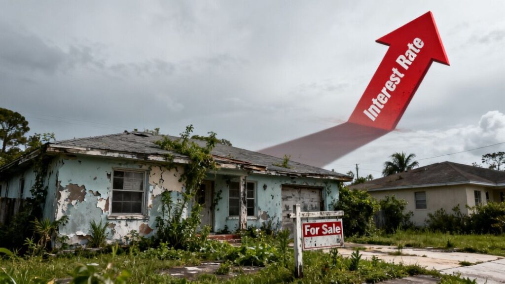 Florida home with rising interest rate arrow overhead.