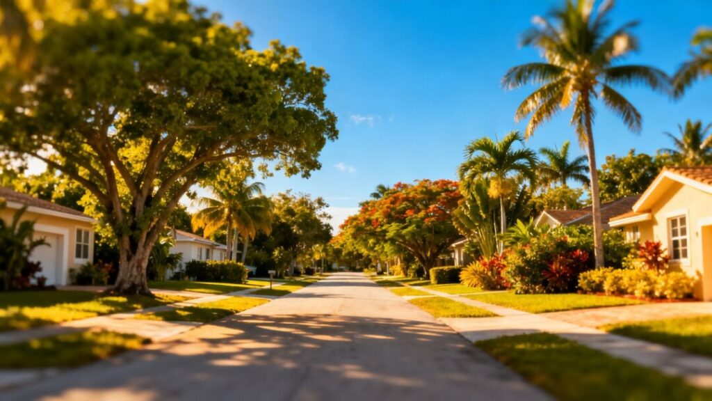 Palmetto Bay homes on a sunny suburban street.