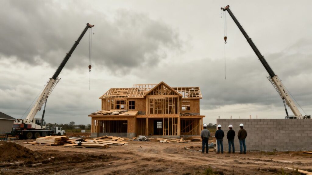 Florida construction site with unfinished homes.