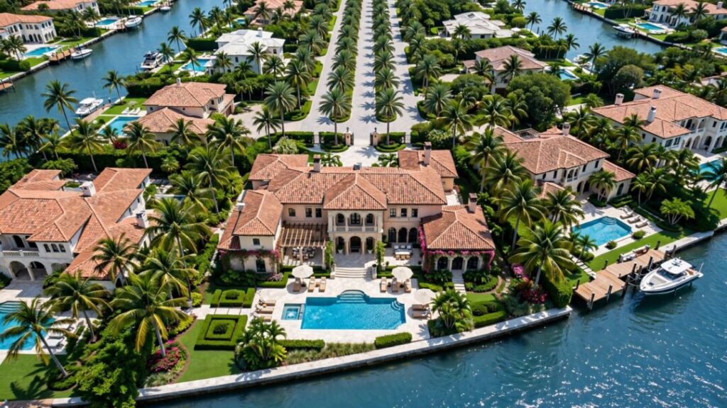 Palm Beach County waterfront mansion with pool and tropical gardens