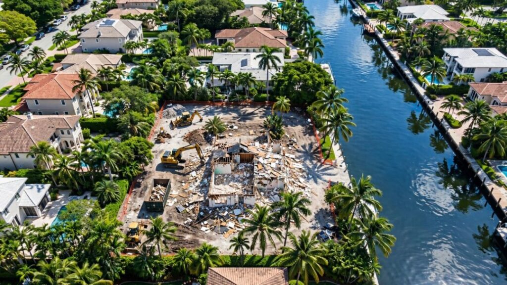 Fort Lauderdale waterfront lot beside canal and neighboring luxury homes