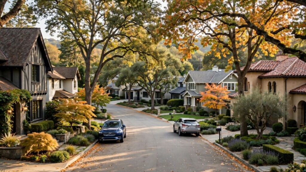 Hillsborough homes along a quiet, tree-lined residential street