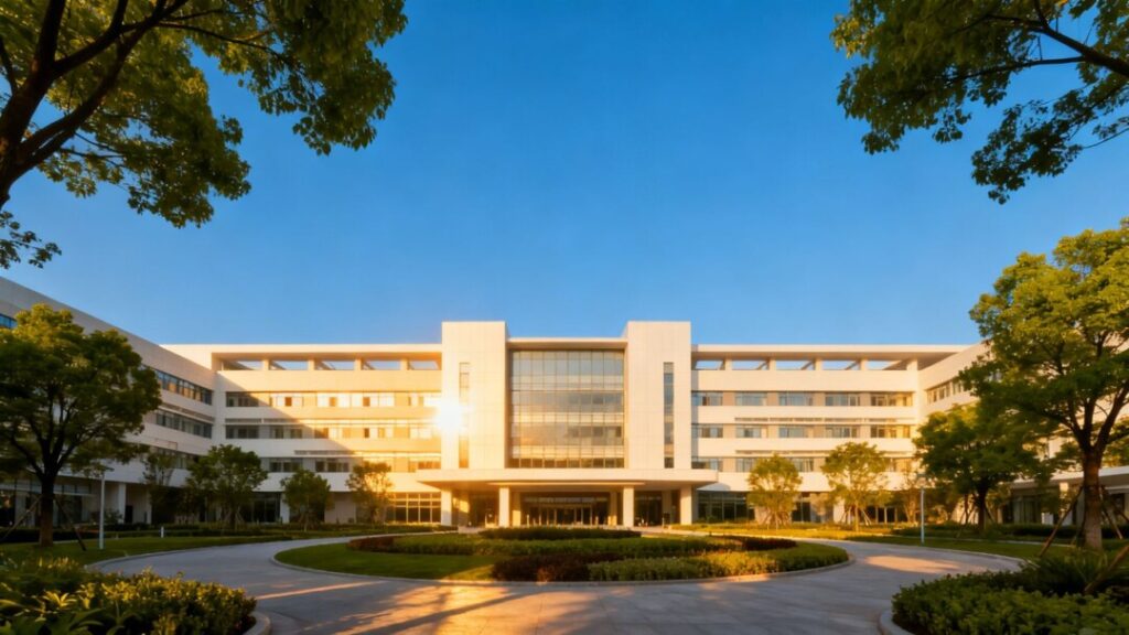 AdventHealth hospital building exterior with landscaping.