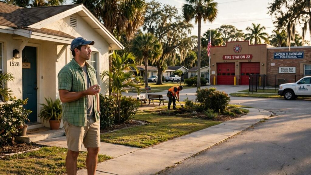 Florida homeowner considers taxes beside homes, a school, and fire station