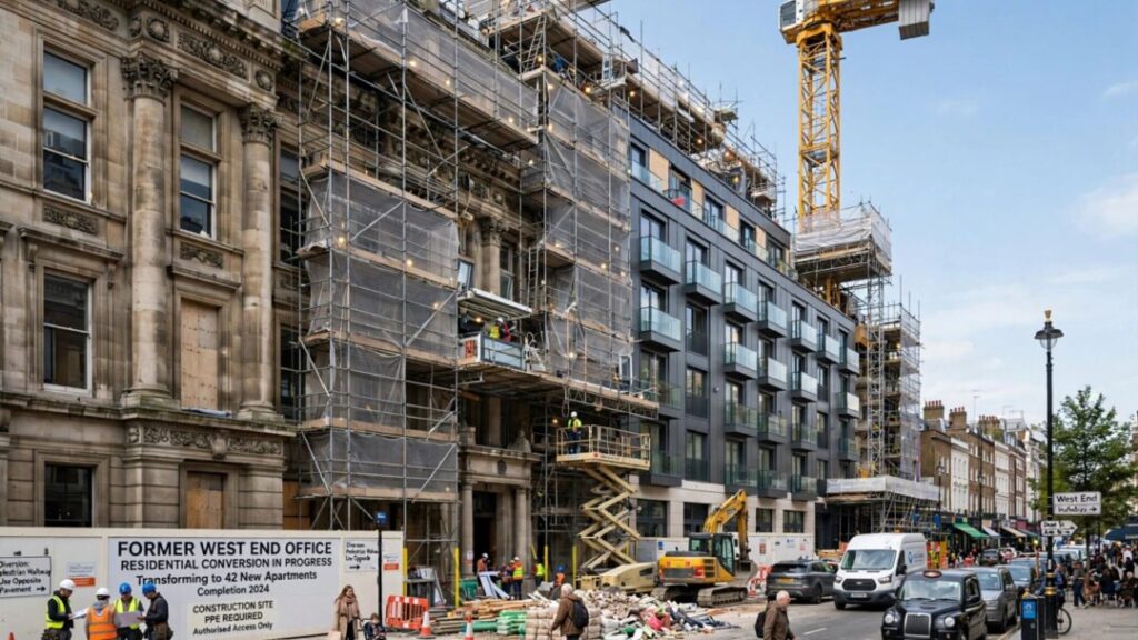 West End office building undergoing conversion into modern apartments