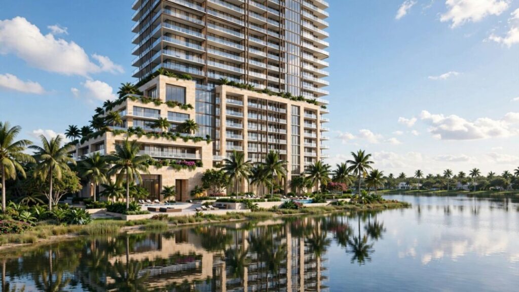 Luxury tower beside Clear Lake in West Palm Beach