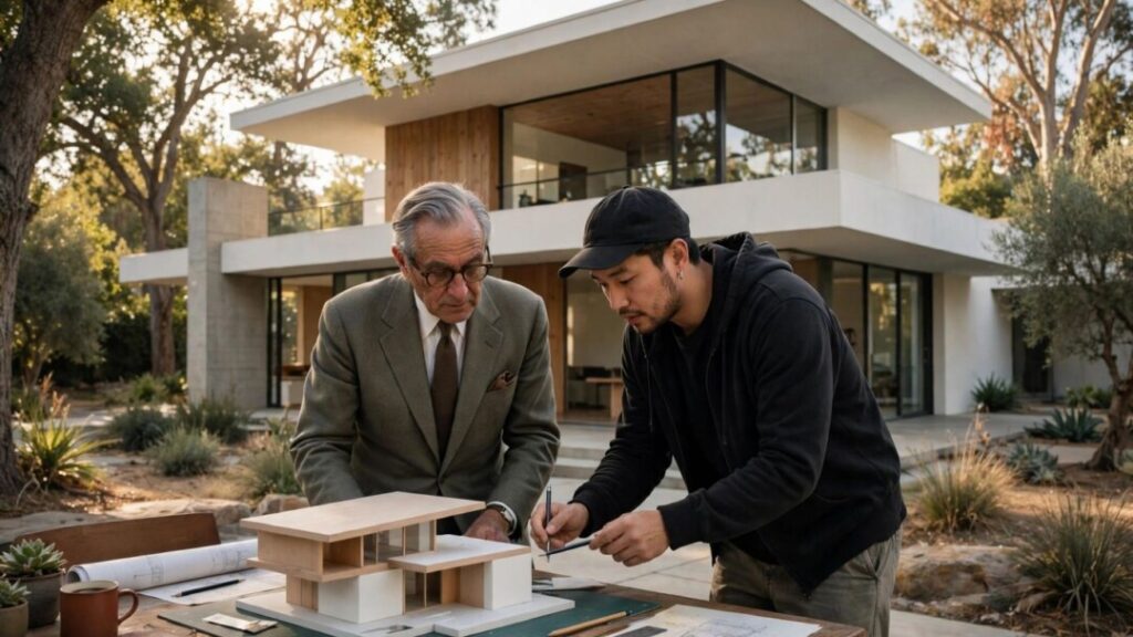 Two generations of architects beside a modernist California home