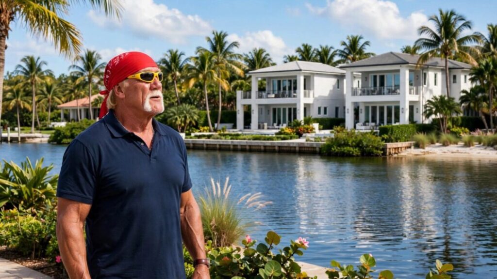 Hulk Hogan stands beside Clearwater Beach waterfront homes