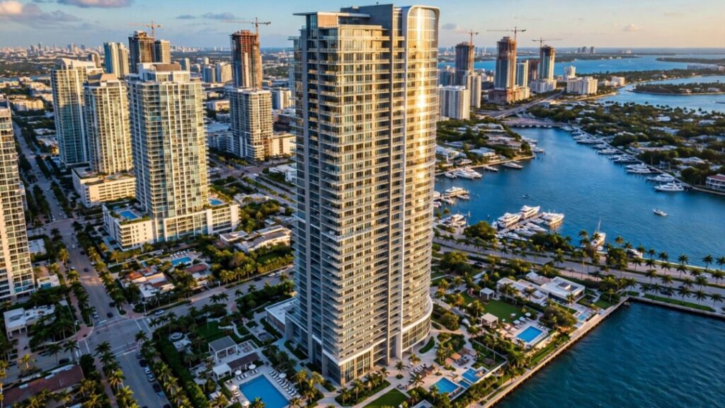 Luxury condominium tower overlooking Miami's sparkling Biscayne Bay