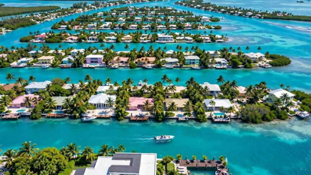 Waterfront home and boats among the sunny Florida Keys