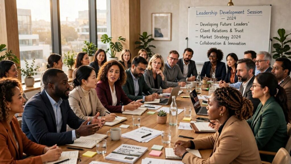 Twenty Realtors gather for a collaborative leadership development session.