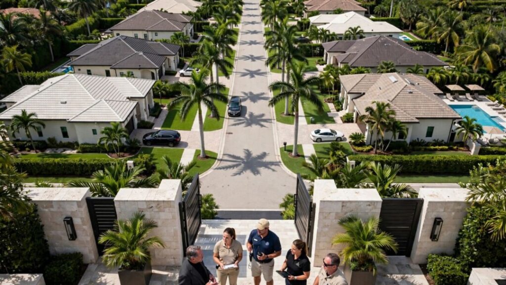 Eight Florida homes near [Larry Ellison] and household staff