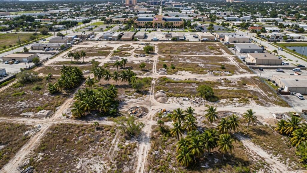 Aerial view of vacant redevelopment land in Pompano Beach