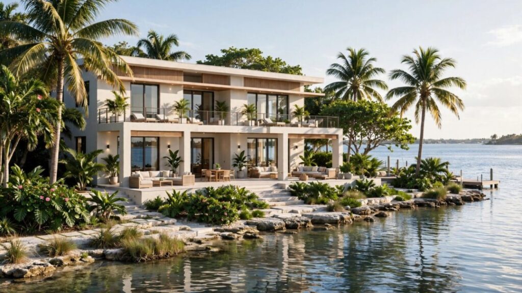 Six-bedroom Coconut Grove home overlooking wide, sunlit Biscayne Bay views.