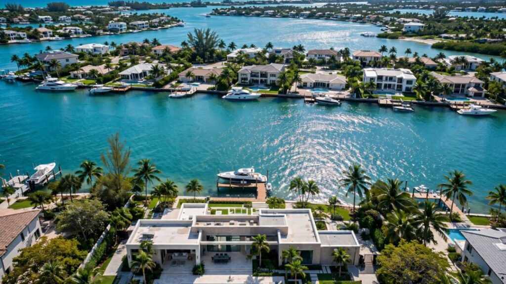 Luxury waterfront homes and boats along Naples, Florida’s sunny coast.