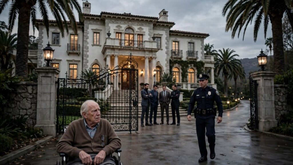 Four suspects approach a vulnerable man outside a Hollywood mansion