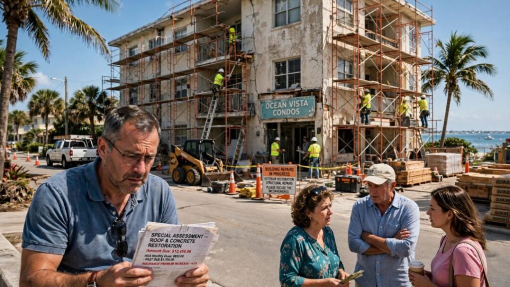 Florida condo owners face steep repair bills beside scaffolding