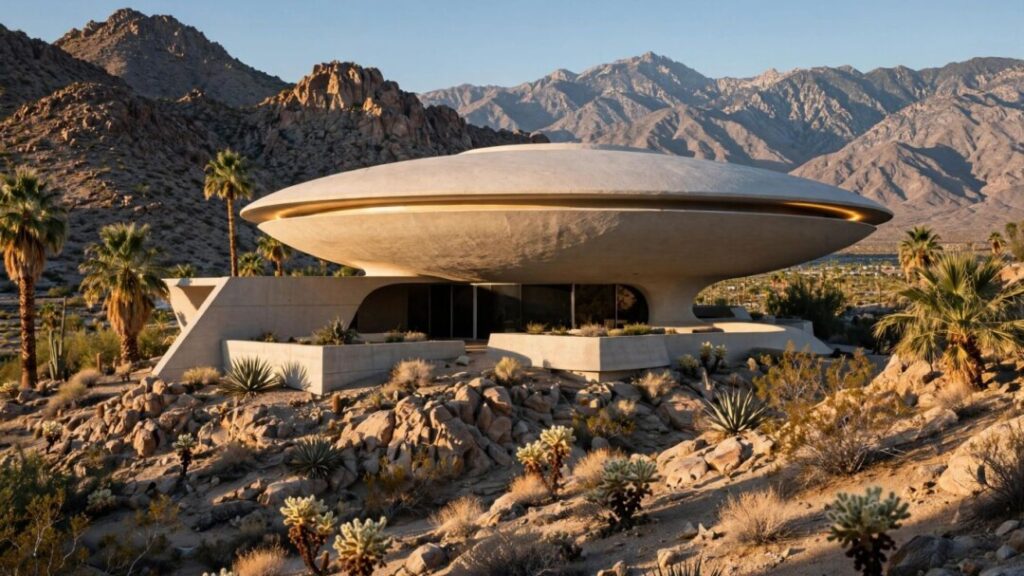 UFO-shaped desert home beneath Palm Springs mountain peaks