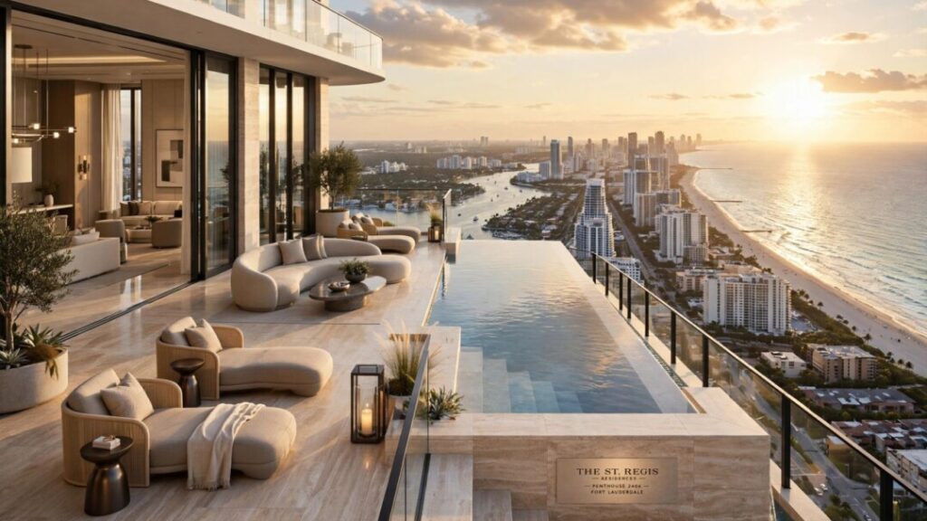 Luxury penthouse overlooking Fort Lauderdale’s coastline at golden hour