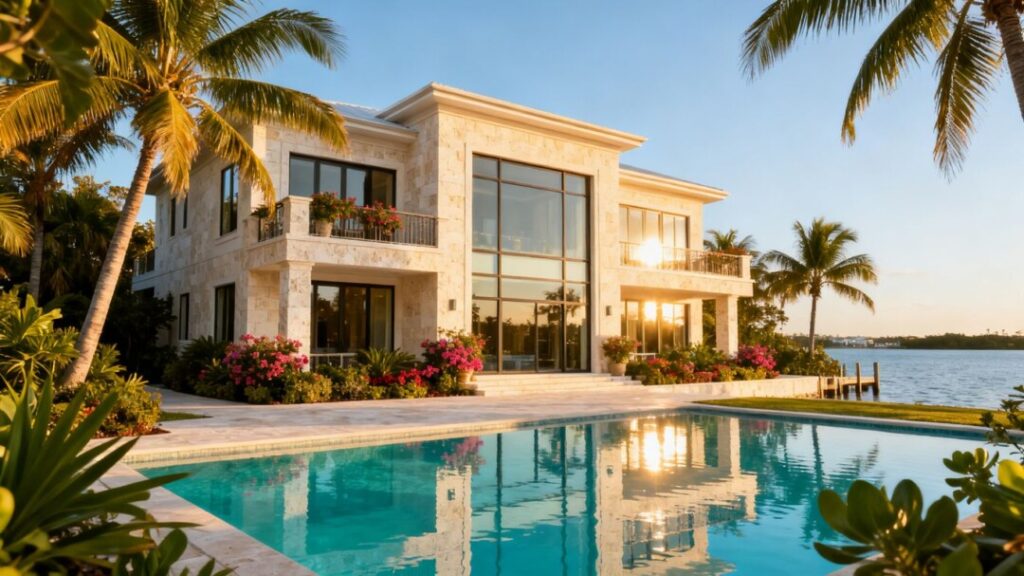 Luxury Siesta Key waterfront estate beside a turquoise pool