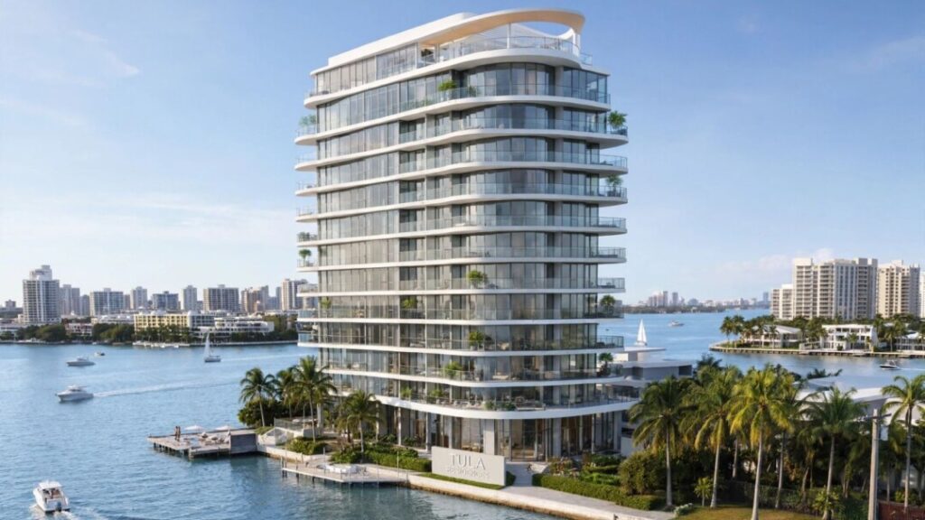 Tula Residences tower beside Biscayne Bay in North Bay Village