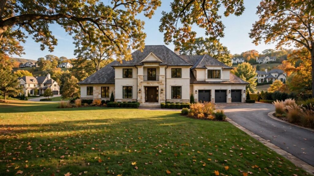 Elegant Hillsborough home surrounded by lawns and mature trees