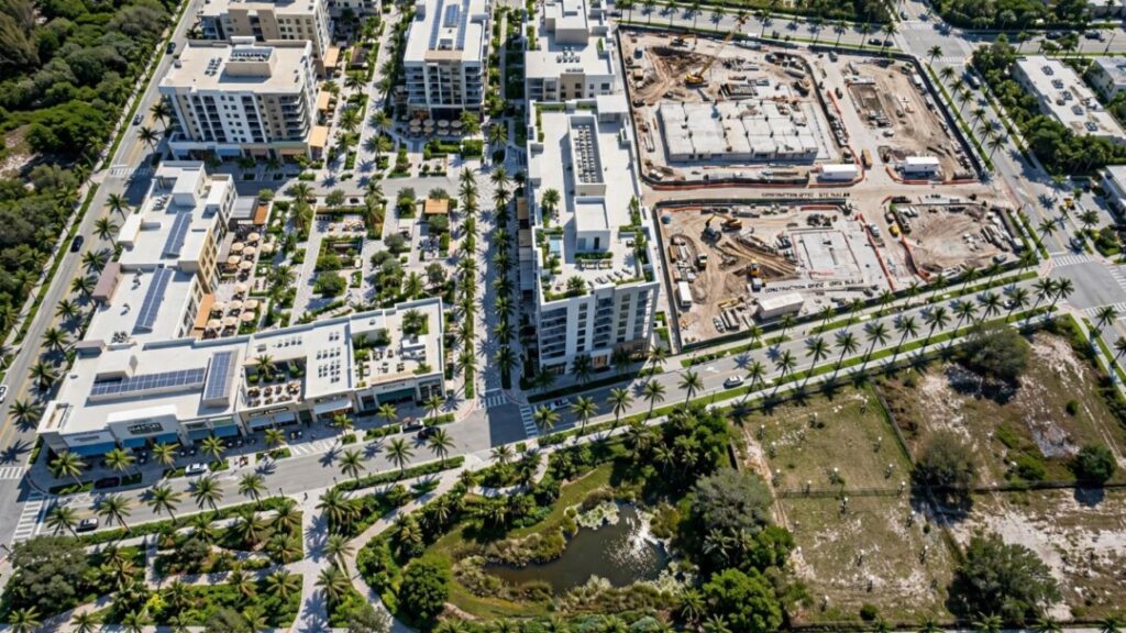 Aerial view of planned mixed-use buildings in Boca Raton