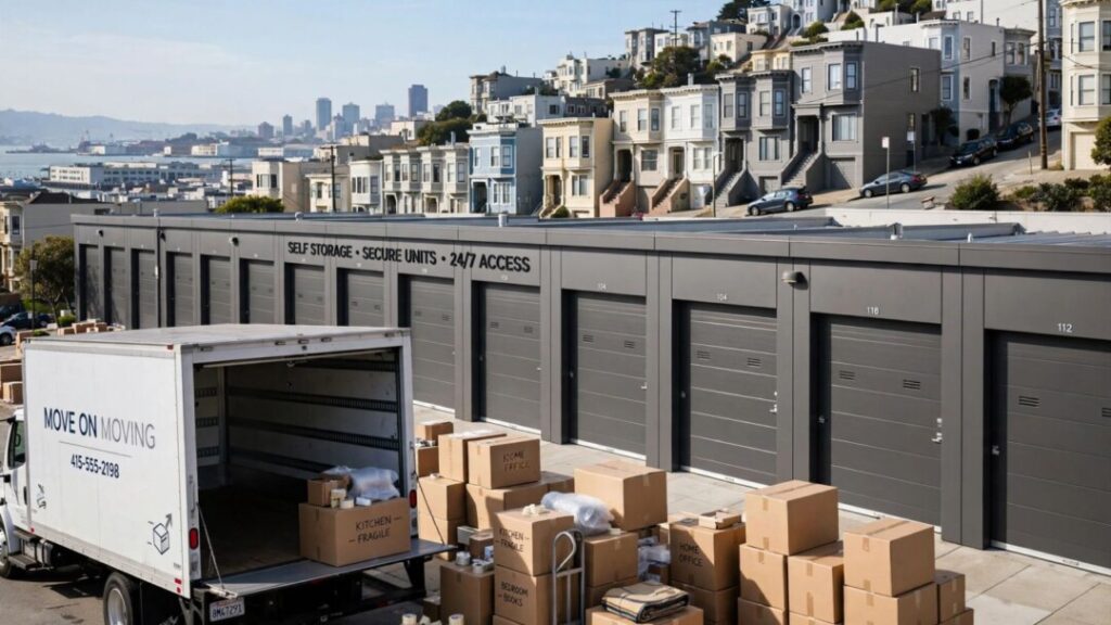 San Francisco self-storage facility beside a moving truck