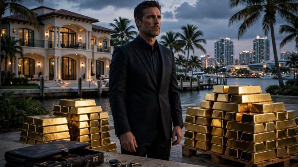Former intelligence officer, Florida mansion, gold bars, and briefcase