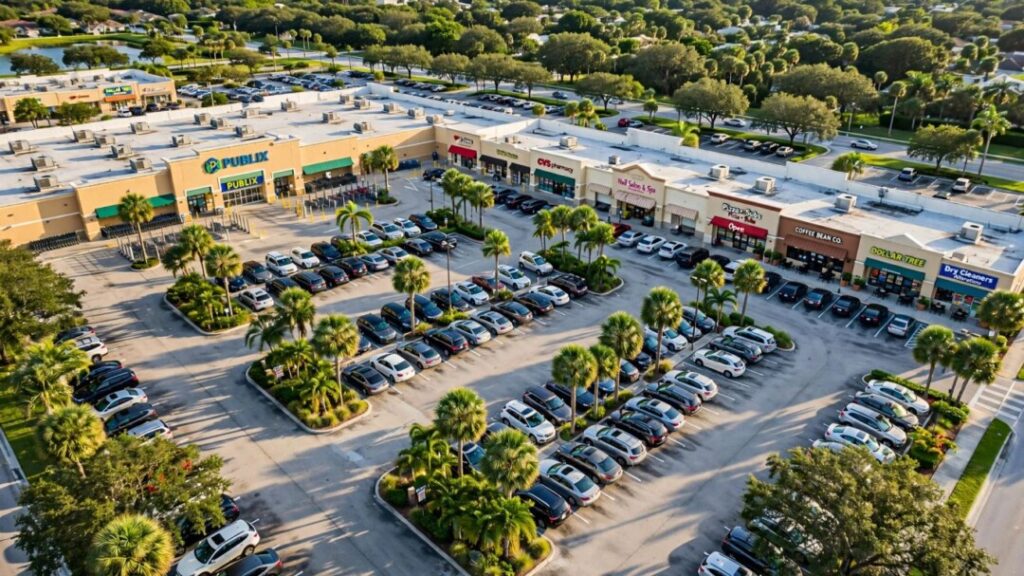 Aerial view of grocery-anchored Keene Plaza in Largo, Florida