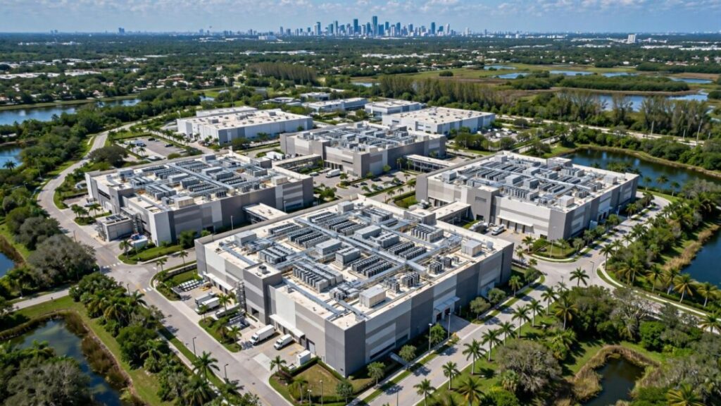 South Florida data center campus surrounded by palm trees