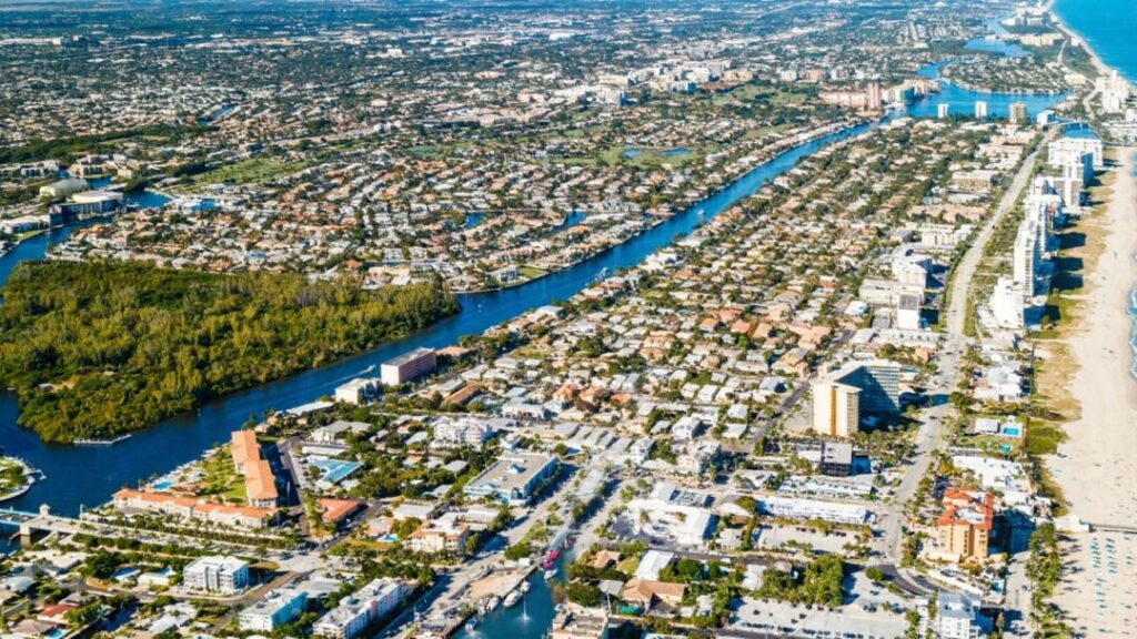 Fort Lauderdale waterfront homes and canals in bright tropical sunlight