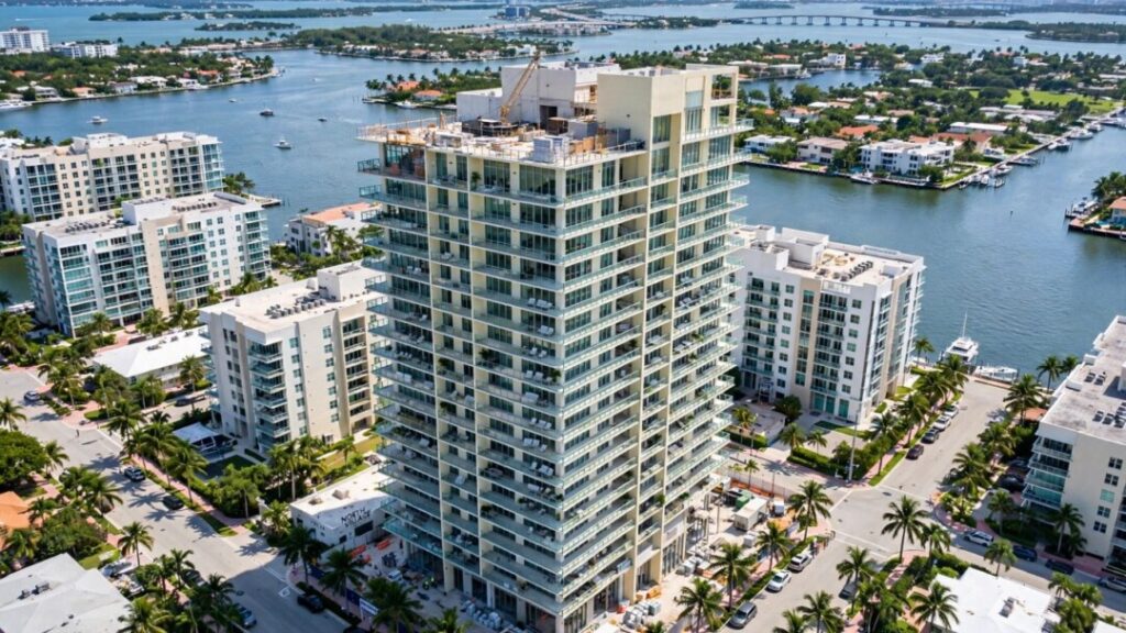 Twenty-one-story Tula Residences tower overlooking North Bay Village waterfront.